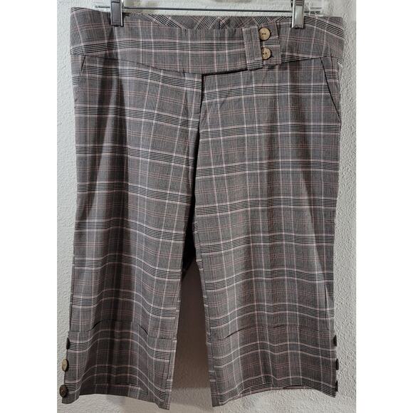Crystal Candy Brown Pink Plaid Wide Cuff Bermuda Shorts Large Lightweight Soft - Picture 1 of 7